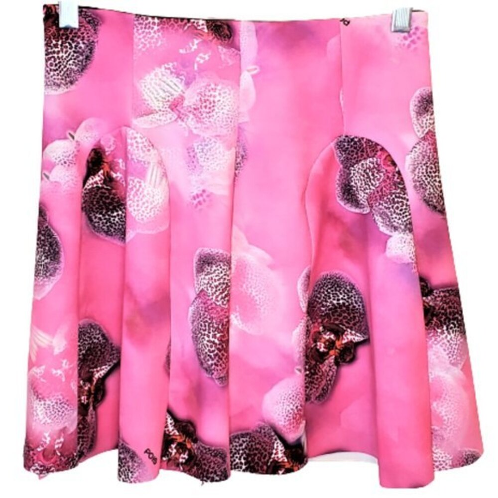 Pois Italy NWT Pink Orchid Print Scuba Mini Skirt Size 42 IT / US 6 Elastic Wais